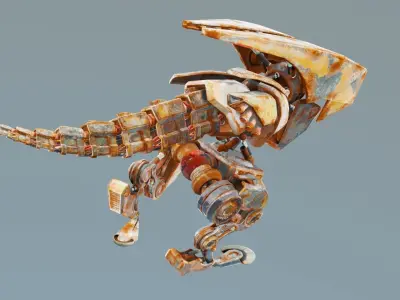 Futuristic Raptoid Dinosaur Rigged Animated Low-poly 3D model