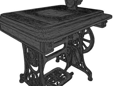 Vintage Sewing Machine Table Furniture 3D model