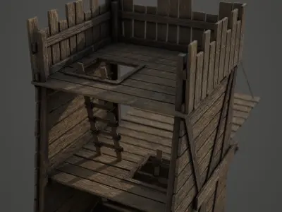 Medieval Siege Tower Low-poly 3D model