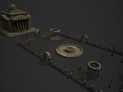 Old Roman Buildings with components Low-poly 3D model