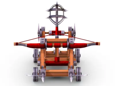 Handpaint Cartoon Medieval Catapult Siege Weapon Low-poly 3D model