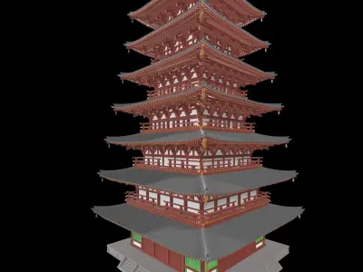 Japan Todaiji Temple Pagoda Low-poly 3D model