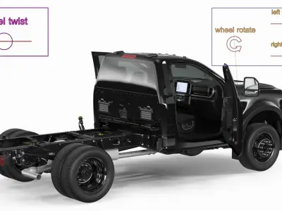 Two Doors Chassis Cab Black Rigged for Cinema 4D 3D model