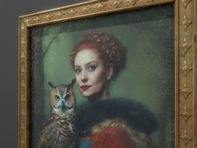 Portrait Painting of Woman and Owl Low-poly 3D model