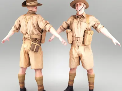 Australian soldier from World War II 379 Low-poly 3D model