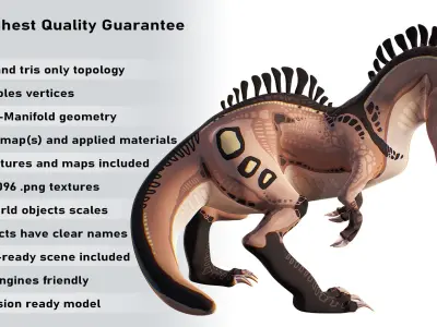 Rigged Alien Dinosaur Cartoon Gameready Low-poly 3D model