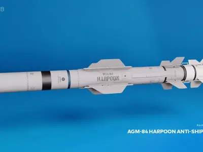 AGM-84 Harpoon Anti-Ship Textured PBR Missile 3D model