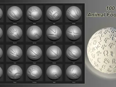 100 Animal Footprints brush and alpha 3D model