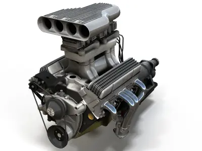Hot Rod V8 engine Low-poly 3D model
