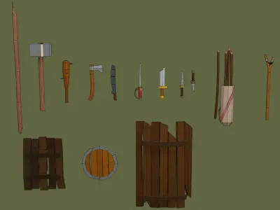 Simple stylized low poly weapon set lvl 1 Free low-poly 3D model