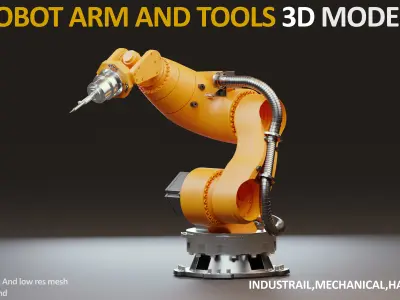 10 Industrial Robot Arm and 5 tools 3D model Low-poly 3D model