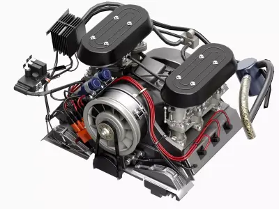 Flat Six Air Cooled Engine Low-poly 3D model