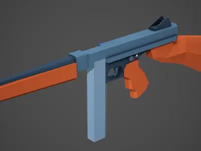 Stylized Thompson M1A1 Low Poly Mobile Ready Low-poly 3D model