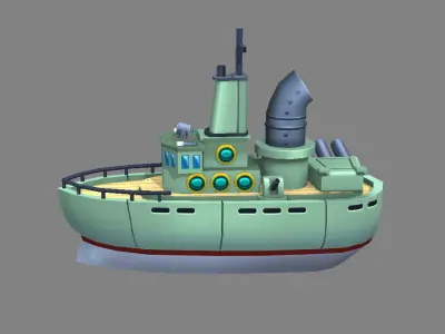 Cartoon warship Low-poly 3D model