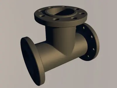 Pipe fitting tee with flange Low-poly 3D model