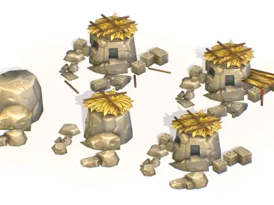 Handpaint Cartoon Stone Big Building House model Low-poly 3D model