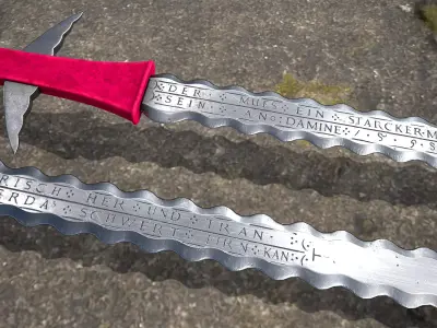 Austrian Flamberge Zweihander dated 1595 Game Ready 3D Model Low-poly 3D model