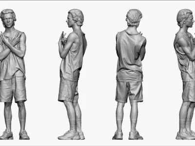 001269 junior boy in tank top palm shirts cool pose 3D model