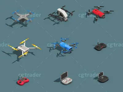 Low Poly Drone Isometric Icon Pack 02 Low-poly 3D model