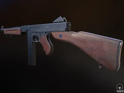 M1A1 Submachine Gun Low-poly 3D model