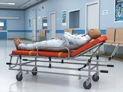 Patient in Straitjacket on Stretcher 3D model
