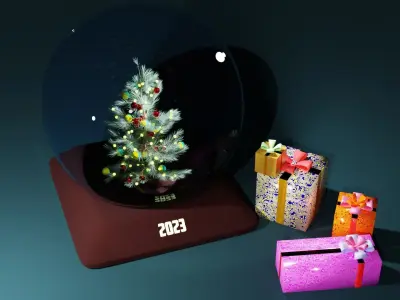 Christmas Glass Ball with Christmas Tree modular Free 3D model