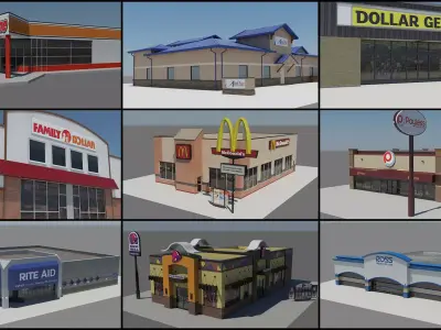 USA Chain Stores PACK 1 Low-poly 3D model