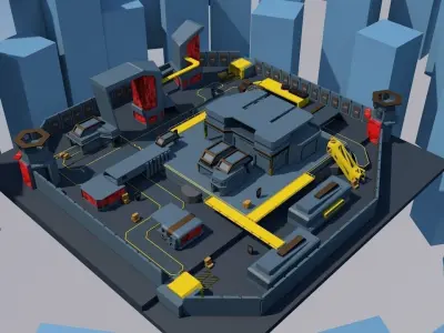 3D FPS game environment low poly Low-poly 3D model