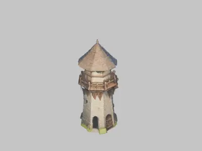 Lowpoly Stylized medieval tower Low-poly 3D model