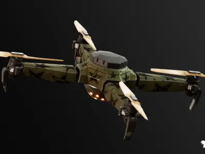 Military Drone - Rigged and BP Controllable Low-poly 3D model