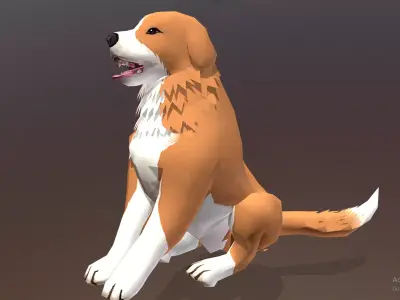 Retriever Dog Sitting Idle Cycle Orange Dog 3D model