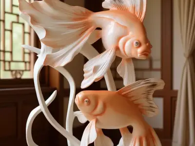 Porcelain Fish Sculpture Elegant Orange Aquatic Figurine 3D Low-poly 3D model