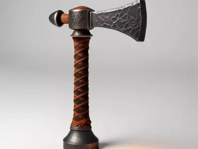 Detailed Viking Fantasy Battle Axe 3D model