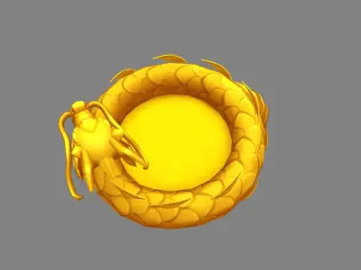 Cartoon Golden Dragon Circles Low-poly 3D model