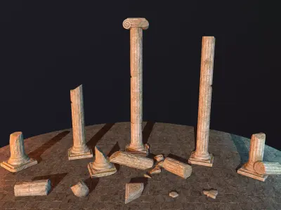 Broken Columns Set Low-poly 3D model
