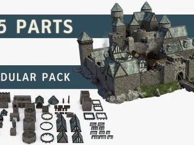 Medieval Castle Keep Modular Kitbash Pack Low-poly 3D model