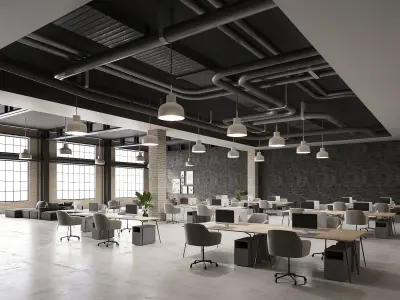 interior scene loft office 02 with furniture 3D model