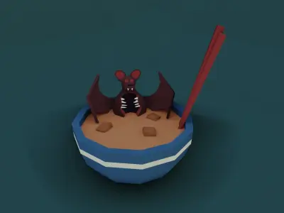 Stylized low poly bat soup Low-poly 3D model