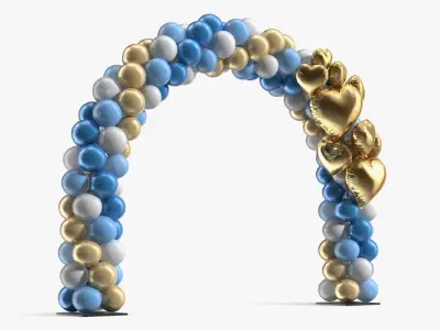 Party Balloon Arch with Golden Hearts 3D model