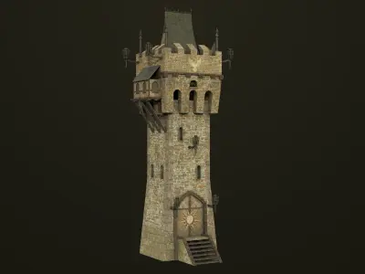  Old Castle Watch Tower 01 All PBR Unity UE Textures Included Low-poly 3D model