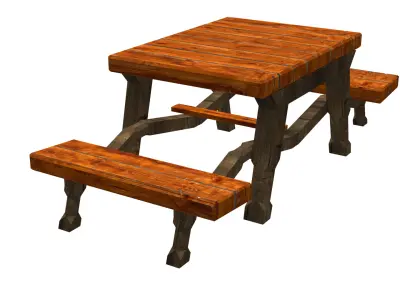 Game-Ready Low Poly Wooden hotel Bench 3D Model Outdoor Low-poly 3D model