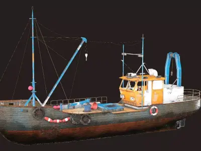 Old Fishing Boat Low Poly 3D Model Low-poly 3D model
