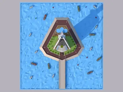 Low Poly Burj Al Arab Hotel Tower Landmark Low-poly 3D model