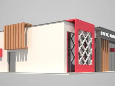 Coffee shop building Low-poly 3D model