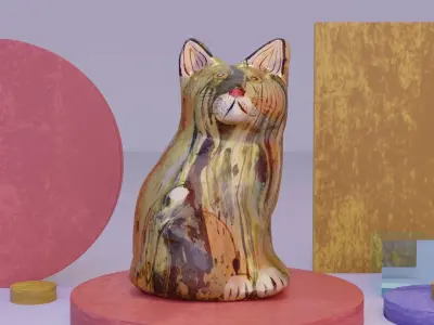The cat ceramic figure high-poly 3D model