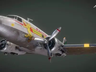 Douglas DC-3 Ethiopian Aircraft Low-poly 3D model