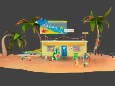Beach house Low-poly 3D model
