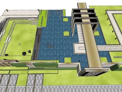 commercial entrance foyer on waterfountain 3D model