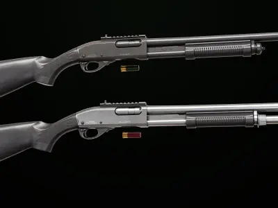 Shotgun Long 01 Black And Silver Single Mat All PBR Textures Low-poly 3D model