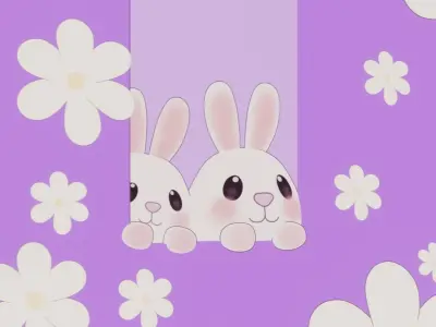Anime style Easter bunny and daisies Free 3D model